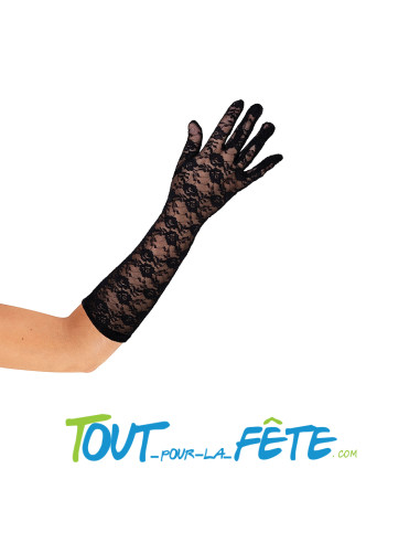 Paire de long gants noirs en dentelle taille unique pour adulte 40cm environ