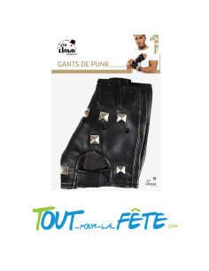 Paire de gants / mitaines de punk noir à pointes argentés taille unique pour adulte