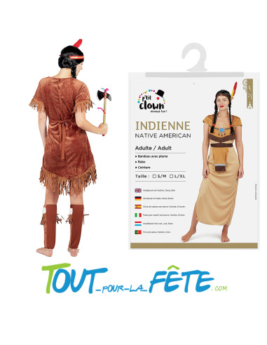 Costume indienne taille adulte Robe, ceinture, jambières, bandeau