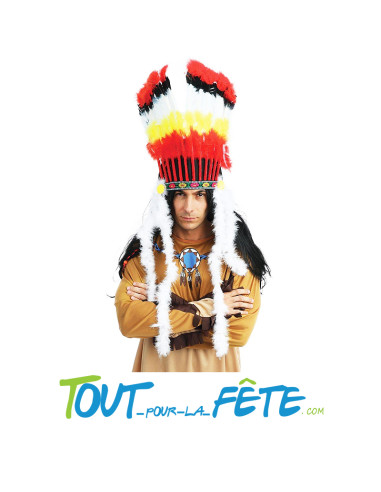 Coiffe a plumes de couleurs grand chef indien 50 cm de hauteur
