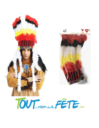 Coiffe a plumes de couleurs grand chef indien 50 cm de hauteur