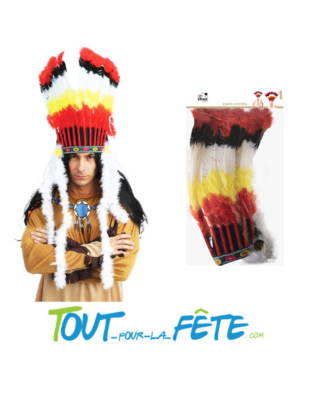 Coiffe a plumes de couleurs grand chef indien 50 cm de hauteur