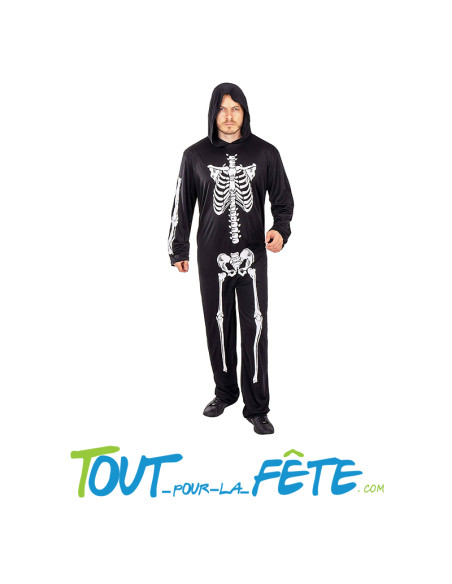 Costume combinaison squelette taille adulte avec capuche mixte