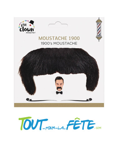 Moustache 1900 noire auto adhésive taille unique ( accessoire de déguisement )