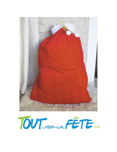 Sac du père noël 60x100 cm avec un lien doré et pompon