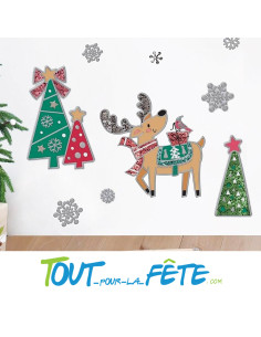 7 stickers / autocollant de noel (1 stickers renne et 6 stickers flocons)
