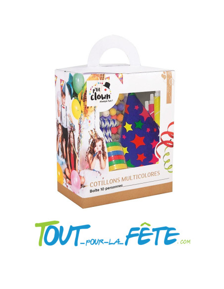 Boite cotillons 10 personne (sarbacane, chapeau, sans-gène, serpentin, boules)