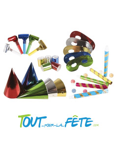 Kit cotillons 5 personnes sarbacane, chapeau, sans gène, serpentin, boule