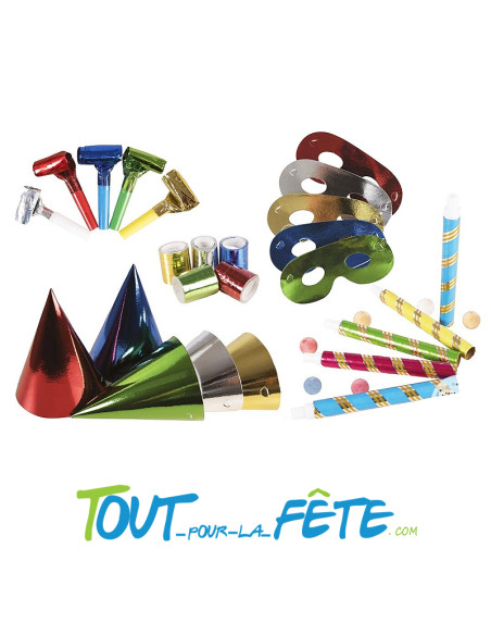 Kit cotillons 5 personnes sarbacane, chapeau, sans gène, serpentin, boule