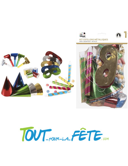 Kit cotillons 5 personnes sarbacane, chapeau, sans gène, serpentin, boule