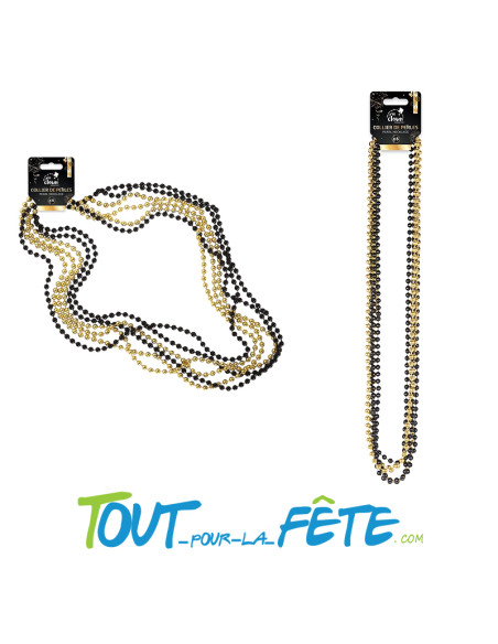Lot de 6 colliers de perles noires et dorés ( accessoire Charleston )