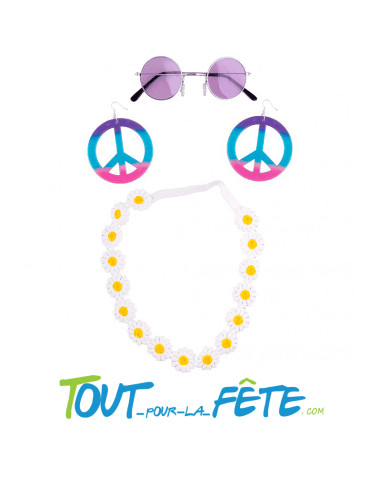 Set hippie pour femme ( bandeau elastique - lunettes - boucles d'oreilles )