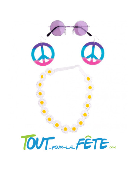Set hippie pour femme ( bandeau elastique - lunettes - boucles d'oreilles )