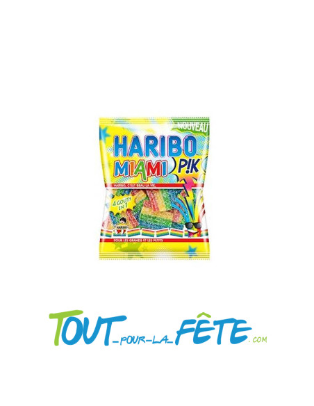 Mini sachet Haribo miami pik 40g pétille dans la bouche 4 Goûts acidulés
