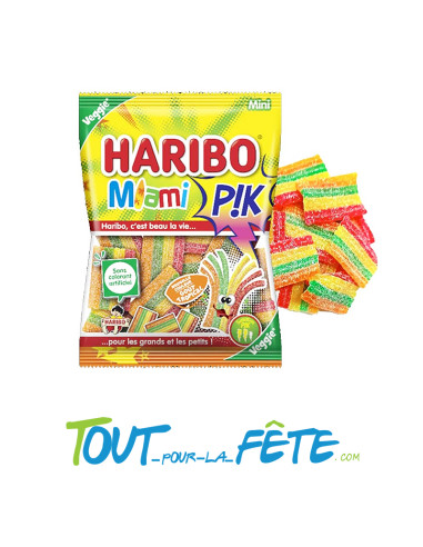 Mini sachet Haribo miami pik 40g pétille dans la bouche 4 Goûts acidulés