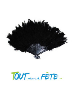Eventail plumes noir armature en plastique