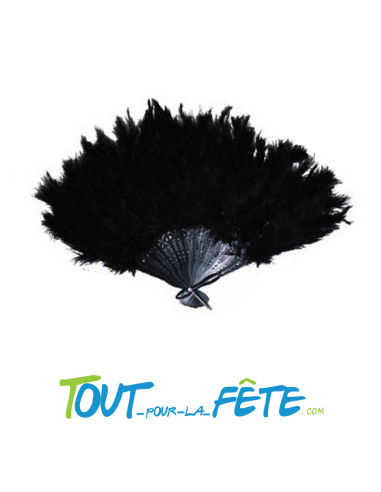 Eventail plumes noir armature en plastique