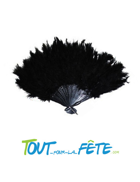 Eventail plumes noir armature en plastique