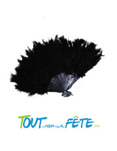 Eventail plumes noir armature en plastique 2