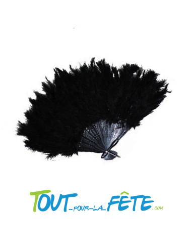 Eventail plumes noir armature en plastique