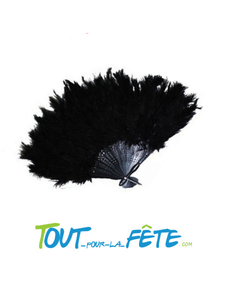 Eventail plumes noir armature en plastique