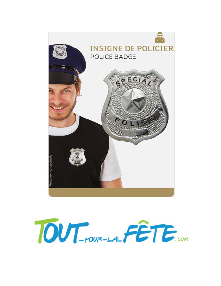 Badge / insigne de policier ou police argent  avec épingle a nourrice