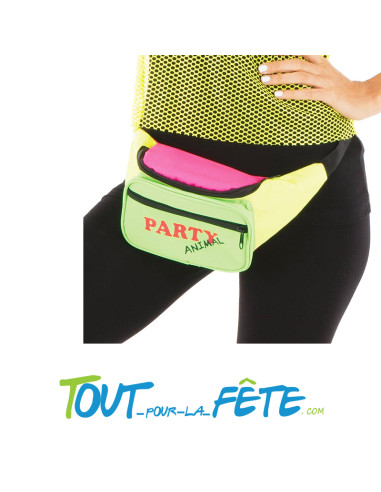 Sac banane retro multicolore jaune, vert, rose fluo année 80 party animal