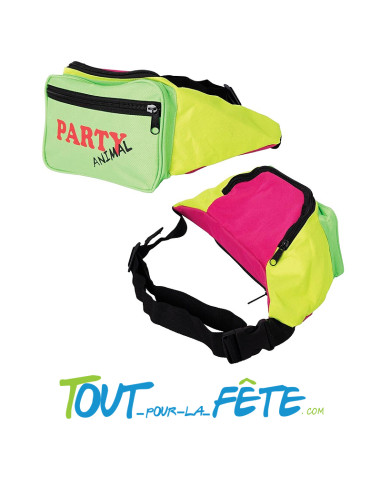 Sac banane retro multicolore jaune, vert, rose fluo année 80 party animal