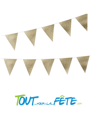Guirlande fanions effet pailleté or longueur 3 mètre 14 fanions 15x21 cm