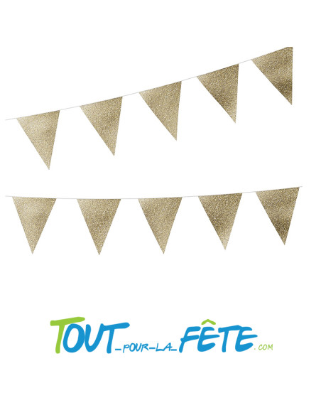 Guirlande fanions effet pailleté or longueur 3 mètre 14 fanions 15x21 cm