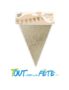 Guirlande fanions effet pailleté or longueur 3 mètre 14 fanions 15x21 cm 2