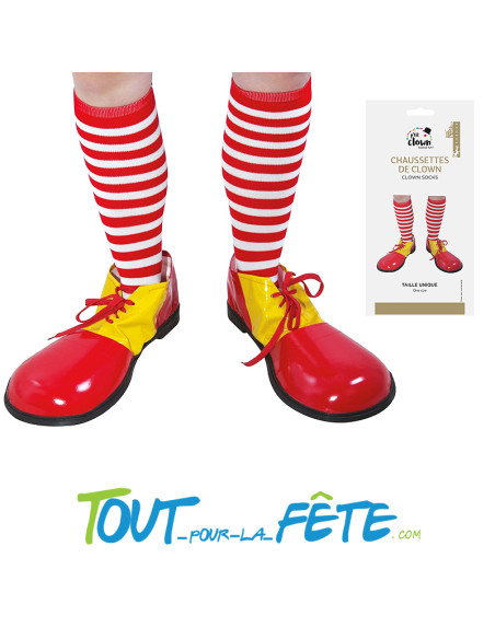 Paire de chaussettes de clown rayés rouges et blanches pour adulte