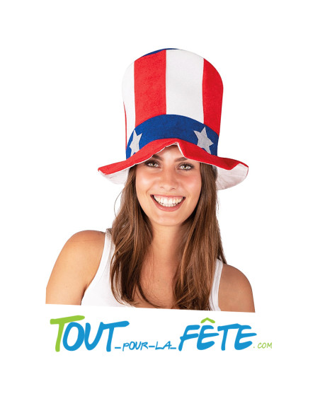 Chapeau haut de forme en peluche USA / américain bleu, rouge, blanc adulte