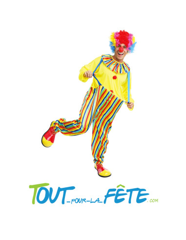Déguisement de clown multicolore pour adulte ( combinaison rayé avec collerette assortie )