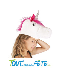 Chapeau licorne taille unique pour adulte blanc et rose avec corne argenté