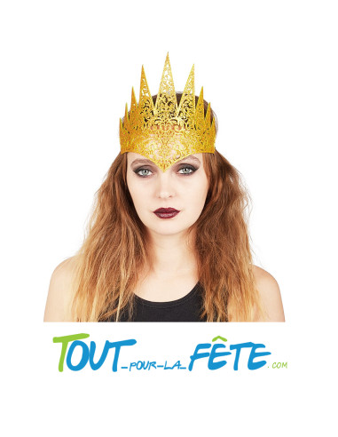 Couronne reine maléfique or pailletée en feutrine avec elastique pour femme taille unique