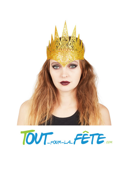 Couronne reine maléfique or pailletée en feutrine avec elastique pour femme taille unique