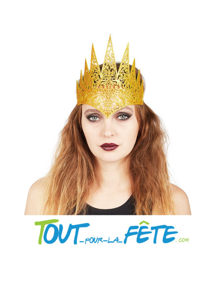 Couronne reine maléfique or pailletée en feutrine avec elastique pour femme taille unique