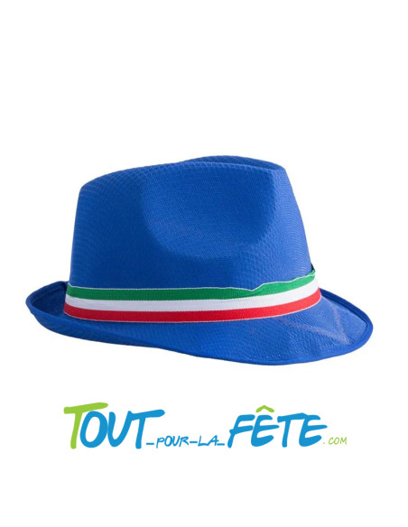 Chapeau borsalino en toile bleu avec bandeau vert, blanc, rouge Italie