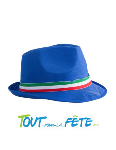 Chapeau borsalino en toile bleu avec bandeau vert, blanc, rouge Italie