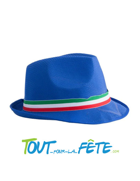 Chapeau borsalino en toile bleu avec bandeau vert, blanc, rouge Italie