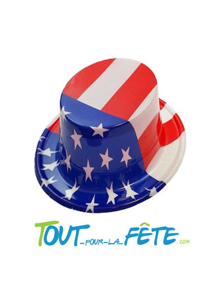 Chapeau haut de forme en PVC USA / américain bleu, rouge, blanc adulte