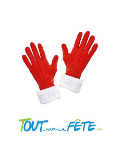 paire de gants Père Noël ou mère Noel rouge avec bordure peluche blanche