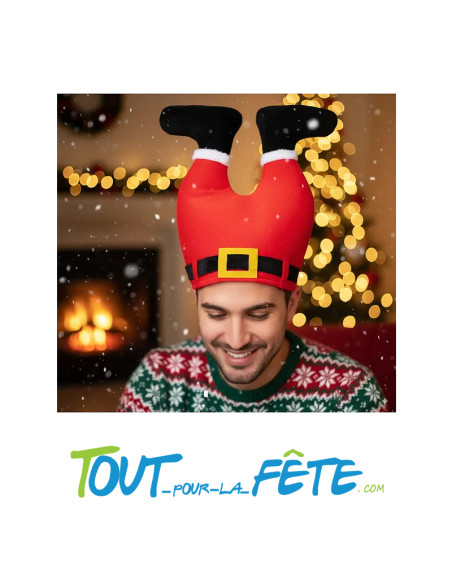 Bonnet de noël pantalon de Père Noël rouge, blanc et noir taille adulte