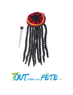 Set accessoires rasta chapeau avec dreadlocks multicolore et joint géant 2