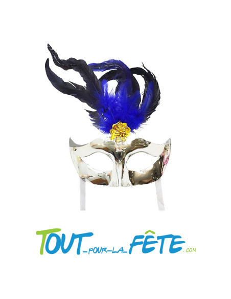 masque / loup argenté avec plume noir et violet / or avec plume noir et orange