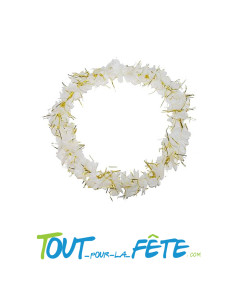 1 collier de doubles fleurs Tahiti Hawaï blanches avec fils dorés 2