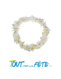1 collier de doubles fleurs Tahiti Hawaï blanches avec fils dorés