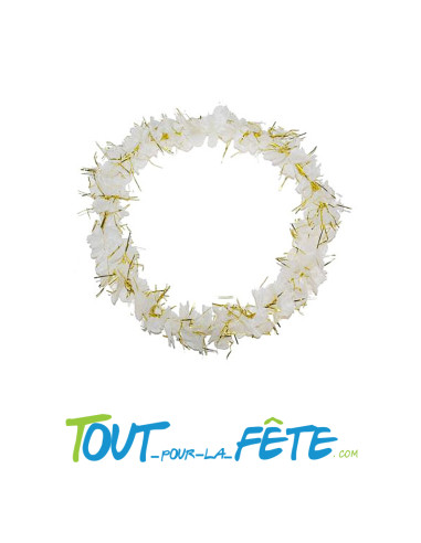 1 collier de doubles fleurs Tahiti Hawaï blanches avec fils dorés