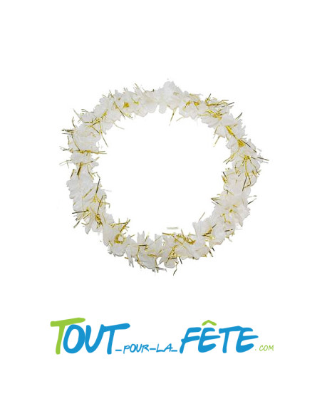 1 collier de doubles fleurs Tahiti Hawaï blanches avec fils dorés